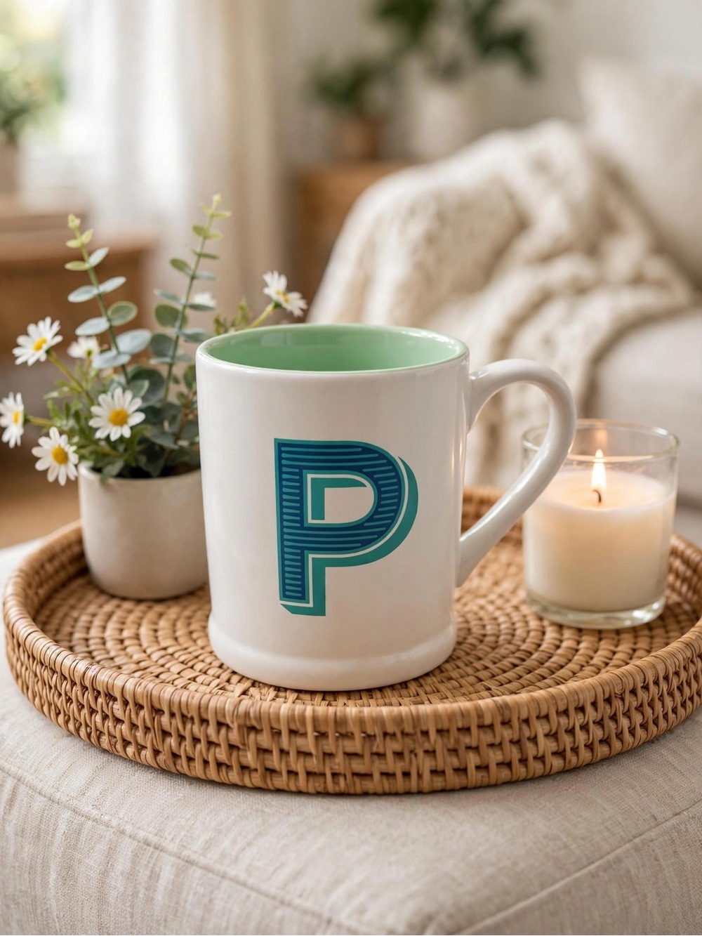 Indigo Monogram “P” Mug